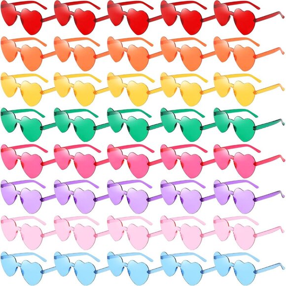 40 Pcs Heart Shaped Rimless Sunglasses Bulk Colorful Party Wear Accessories - Picture 1 of 6